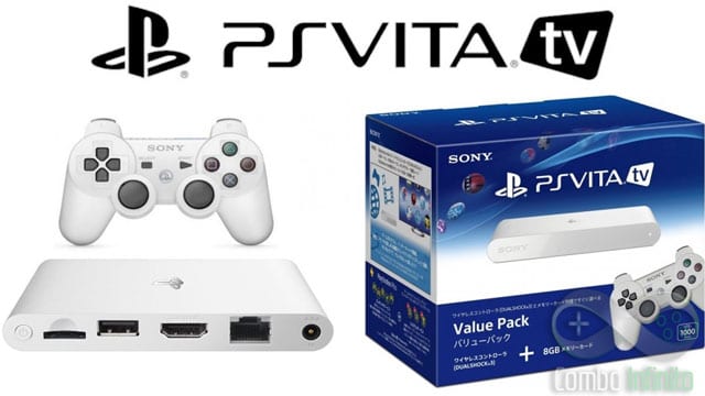 O pacote mais caro do Vita TV, com um Dual Shock 3 e cartão de 8GBs.