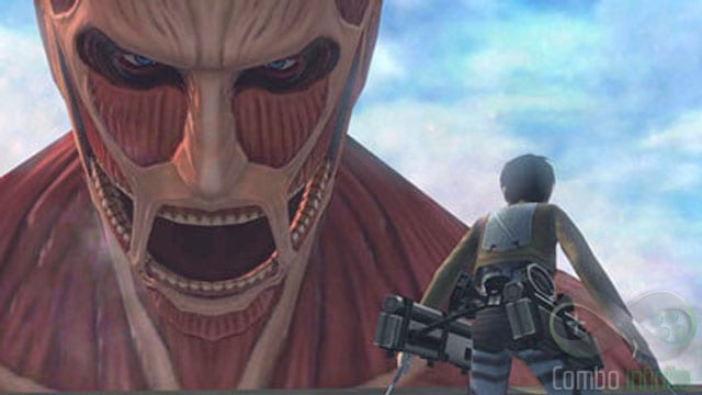Eren encarando o Titã Colossal, a qualidade gráfica está muito boa pro 3DS por sinal.