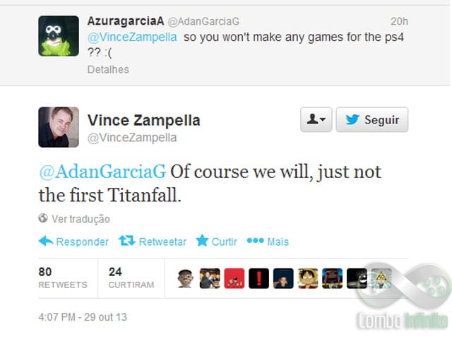Twitter de Zampella, dando chances da série Titanfall no PS4.